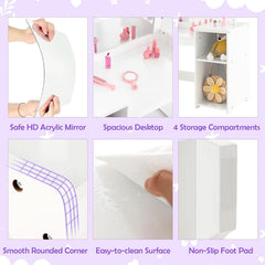 White Princess Vanity Desk Featuring Detachable Mirror-3