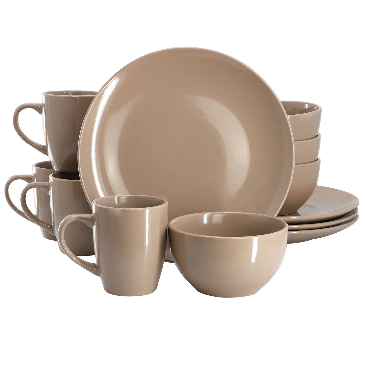 Gibson Home Everyday Plus 12 Piece Stoneware Dinnerware Set in Mocha Brown-0