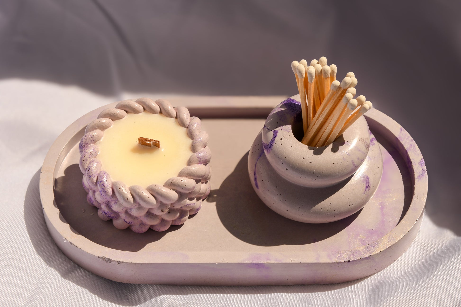 Lavender Concrete Candle Bundle Set – Mix & Match | Tray + 2 Small Items-2