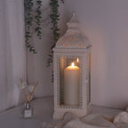 Rustic Metal Decorative Candle Lantern Hanging  Candle Holder with Tempered Glass(White)-4