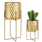 2 Set of 17&12 " Tall  Planters With Stand (Gold)-1