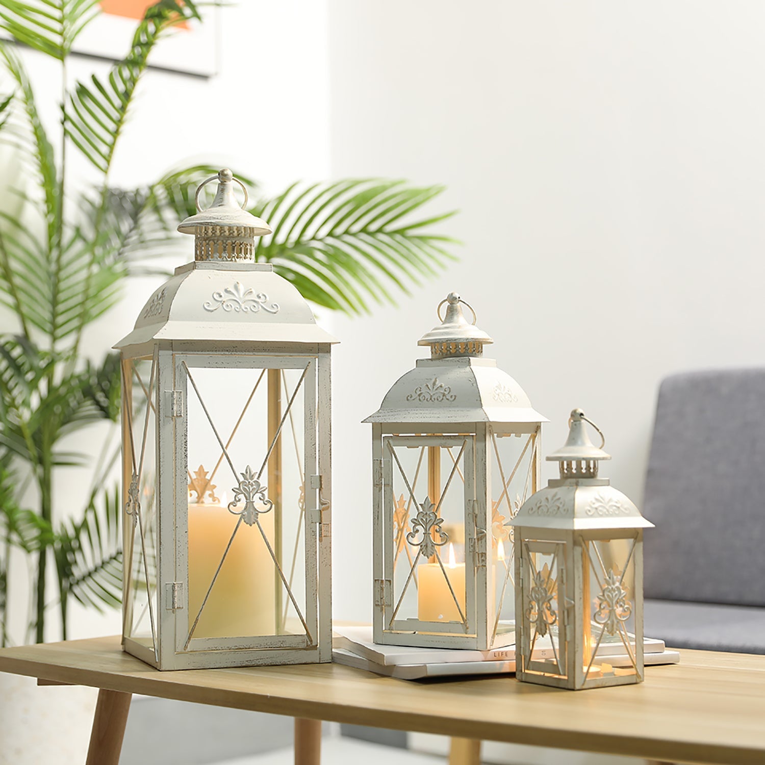 19'' & 13.5'' & 9.5''H Vintage Metal Candle Holder Decorative Hanging Lantern (Set of 3)-0