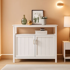 White Buffet Cabinet With 2 Doors And Adjustable Shelf-4