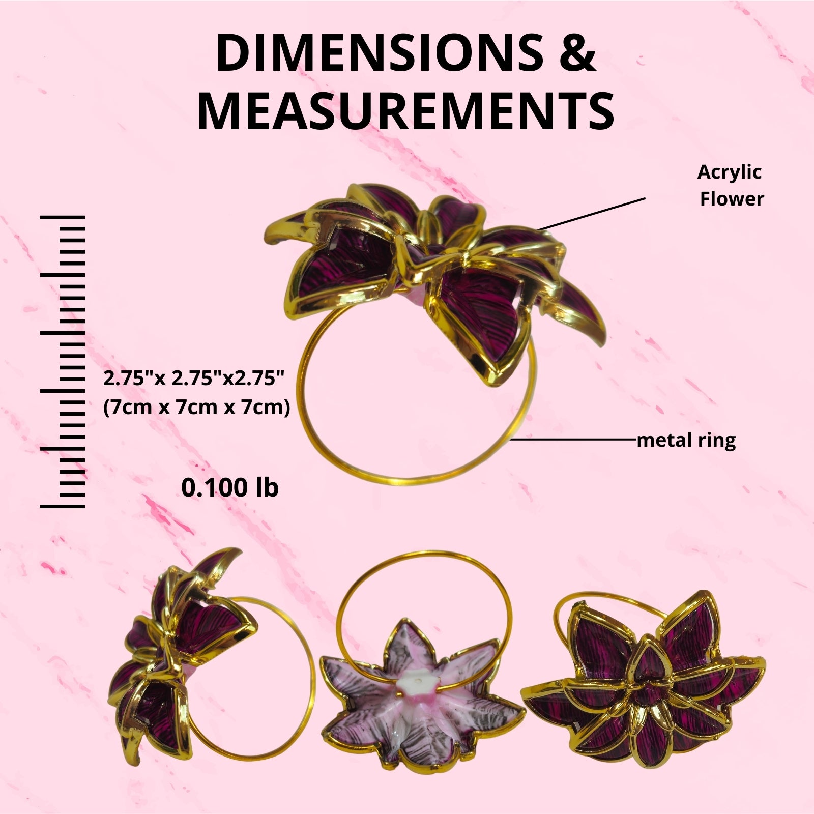 Charlo's Set of 4 Pink Party Delicate Flower Napkin Rings for Wedding, Thanksgiving, Christmas, Wedding, Banquet, Birthday-2