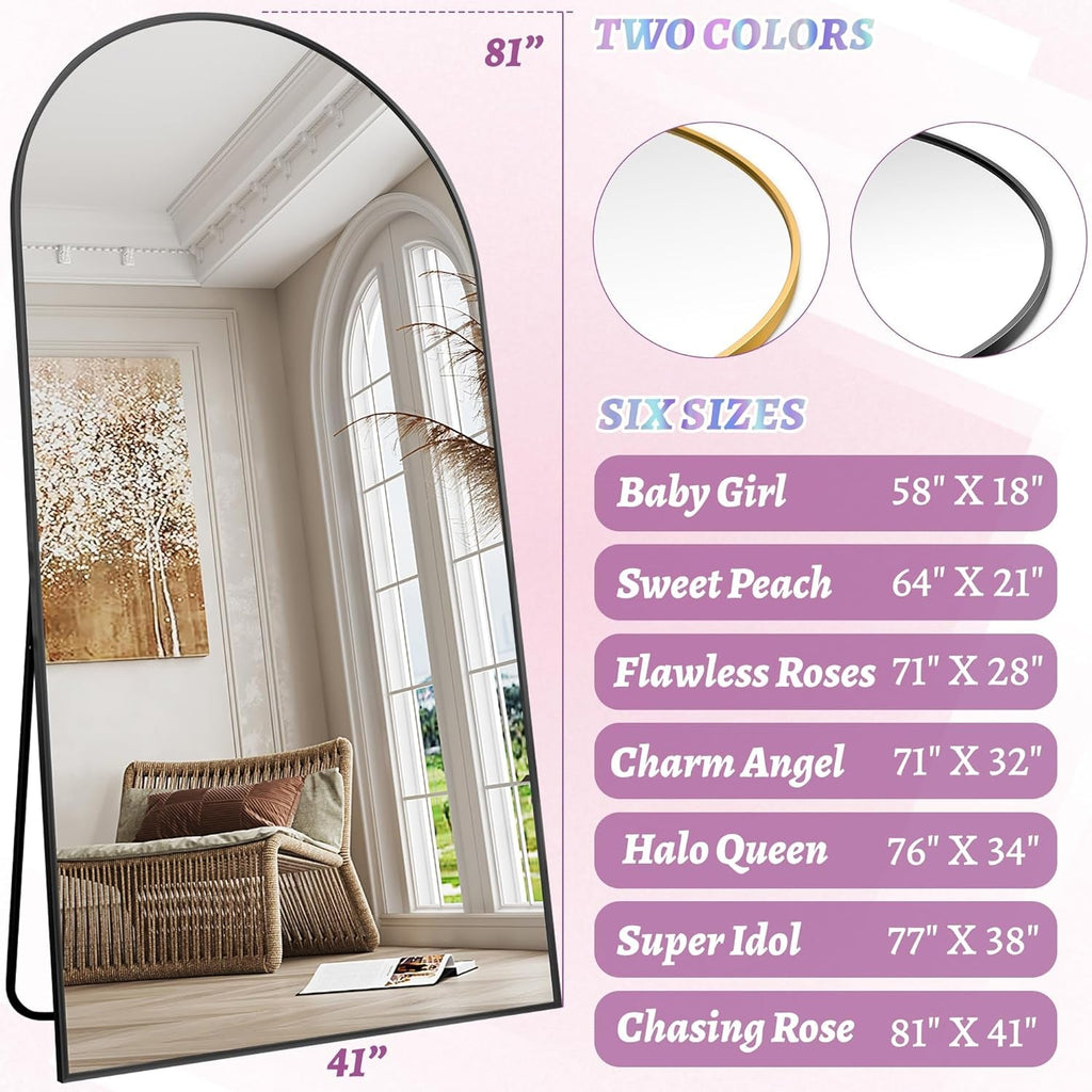 81-Inch Matte Black Arched Full-Length Floor Mirror-3