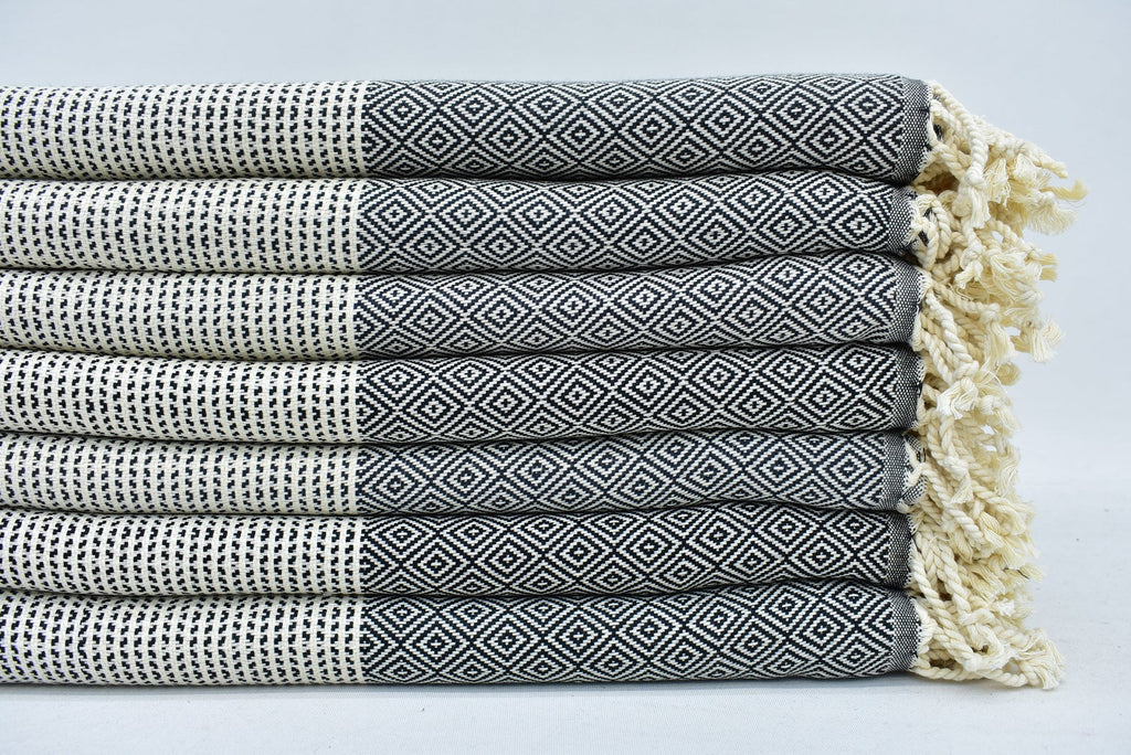 DOTTY DIAMOND BLACK TURKISH TOWEL-3