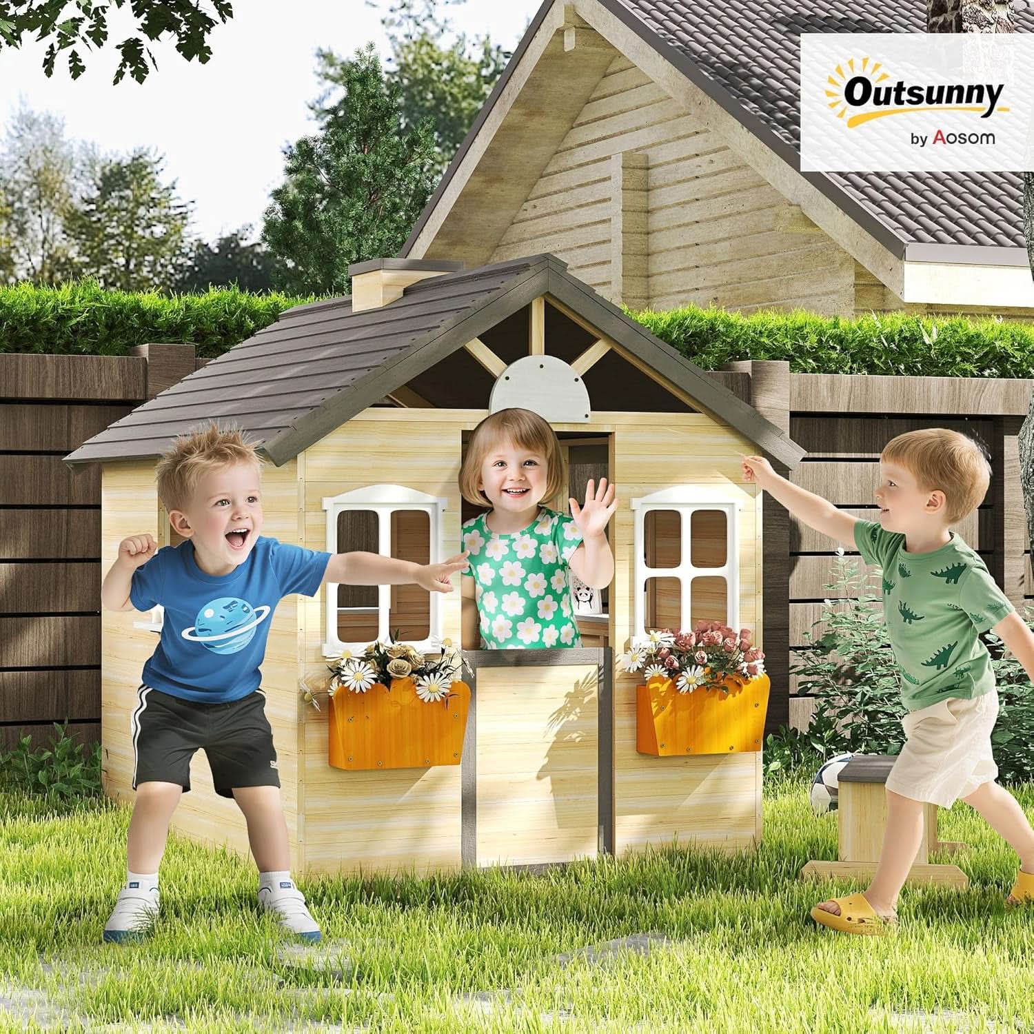 Wooden Outdoor Play house With Working Door Windows-1