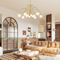 Gold Sputnik Chandelier 52 Inch Radiant Milk Glass Shades