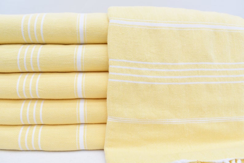 Yellow Monaco Turkish Towel – Lightweight Quick Dry Beach & Bath Towel, Luxury Turkish Cotton Spa Towel, Travel & Pool Towel-2