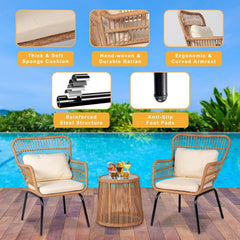 Outdoor Patio Wicker Bistro Set 3 Piece Yellow Beige-1