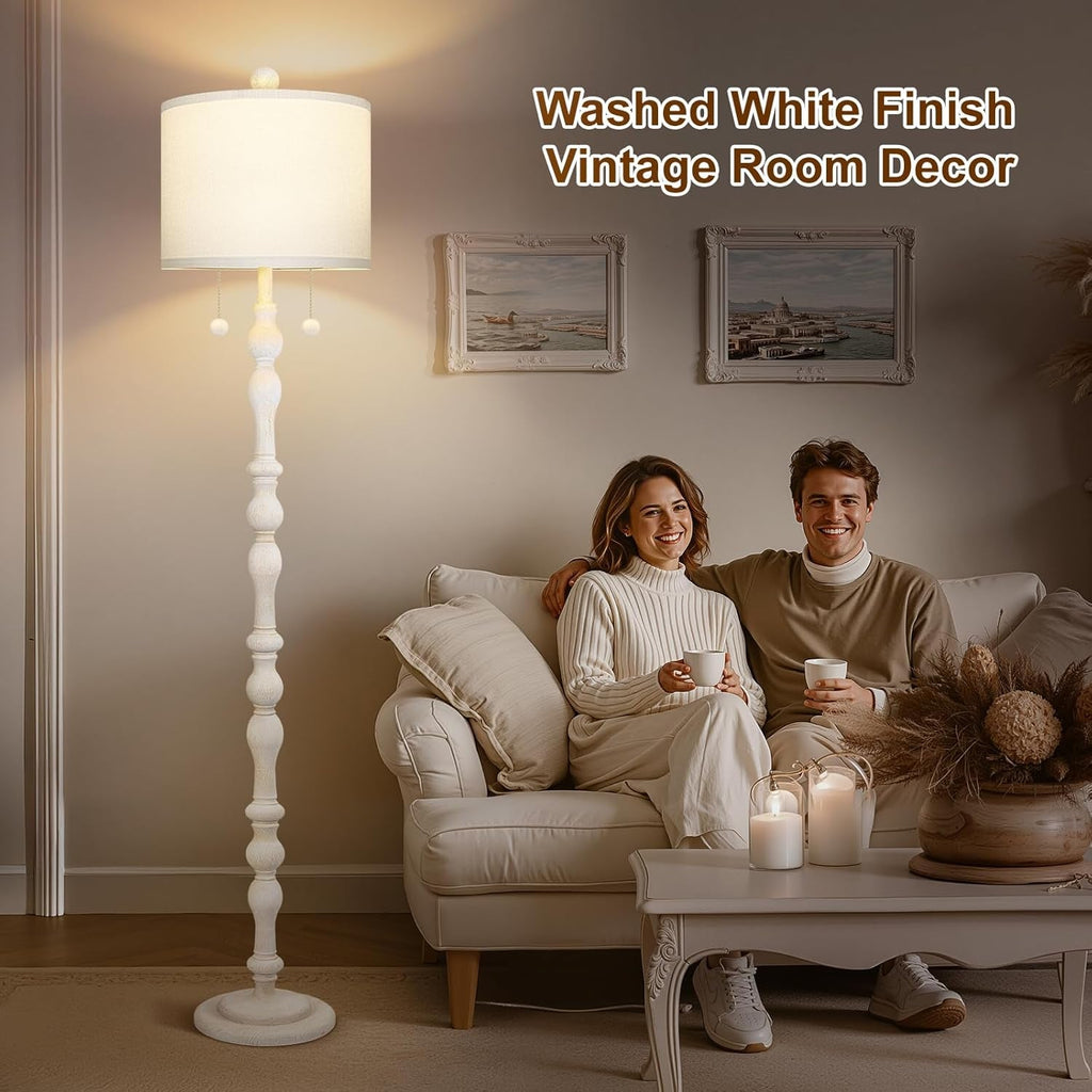 Tall Natural Wood Floor Lamp 65  Point Five Inches Linen Shade-3