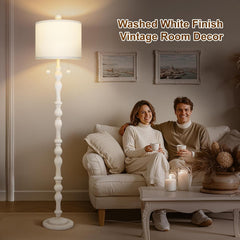 Tall Natural Wood Floor Lamp 65  Point Five Inches Linen Shade-3