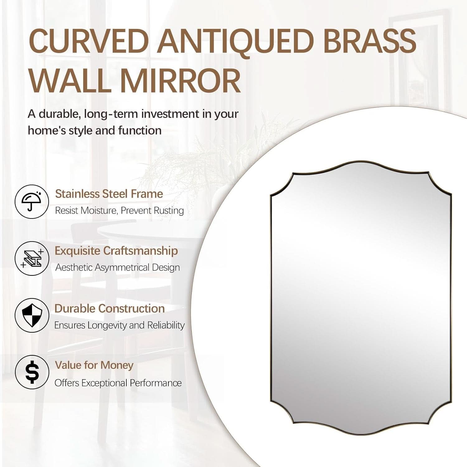 Stainless Steel Wall Mount Vanity Mirror 22x30 Asymmetrical Frame-3