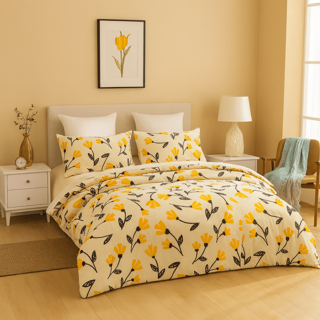 DaDa Bedding Yellow Fleur Floral Duvet Cover Set-0