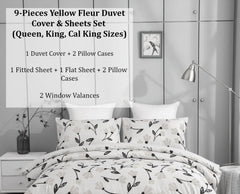 DaDa Bedding Yellow Fleur Duvet Cover, Sheets & Valance Set