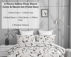 DaDa Bedding Yellow Fleur Duvet Cover, Sheets & Valance Set