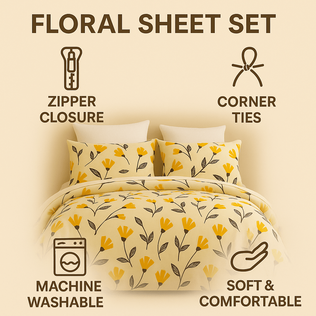 DaDa Bedding Yellow Fleur Floral Duvet Cover Set-1