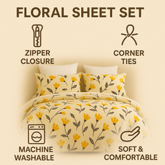 DaDa Bedding Yellow Fleur Floral Duvet Cover Set-1