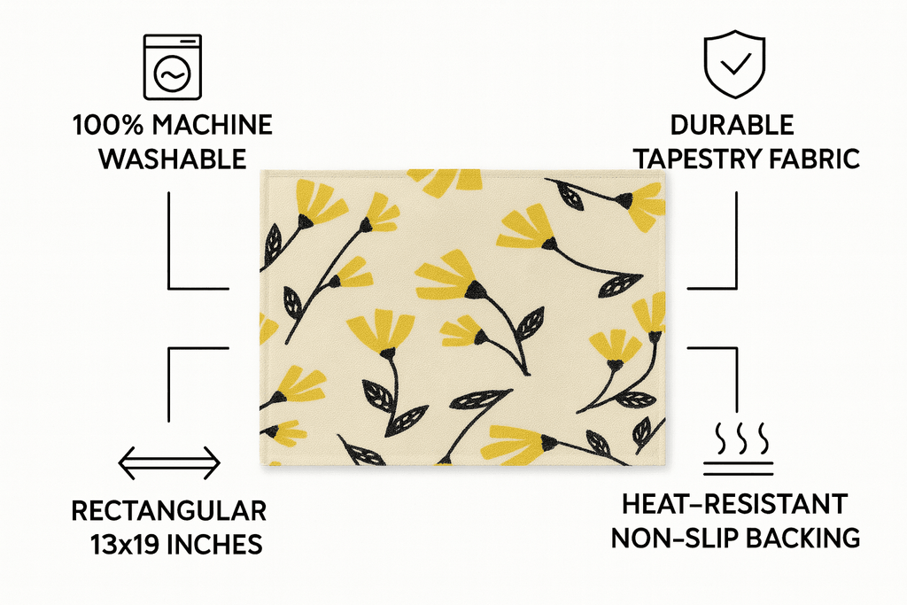 DaDa Bedding Set of 4-Pieces Sunshine Yellow Fleur Spring Tapestry Dining Table Placemats 13” x 19” (18112)-3