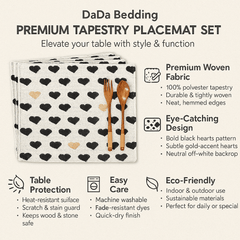 DaDa Bedding Set of 4-Pieces Valentine's day Yellow & Black Hearts Tapestry Dining Table Placemats 13” x 19” (18113)-1