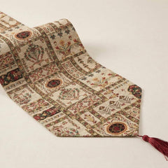 DaDalogy Bedding Cottage Mughal Floral Woven Tapestry Table Runner, Light Fleur White Botanical Vintage (18196)