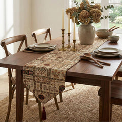 DaDalogy Bedding Cottage Mughal Floral Woven Tapestry Table Runner, Light Fleur White Botanical Vintage (18196)
