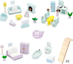 Wooden Dollhouse 3-Story With 38-Piece Furniture Kit-3