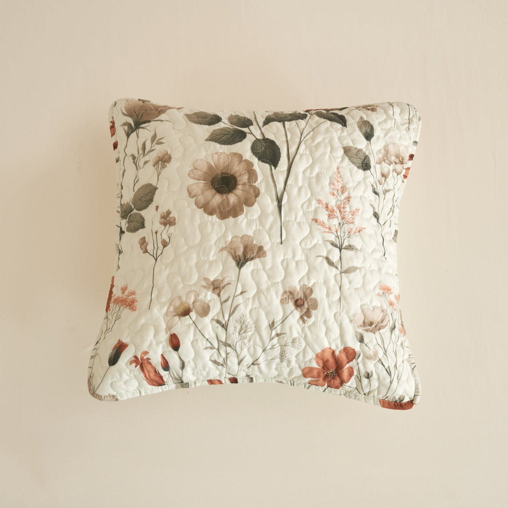 Enchanted Meadow Throw Pillow Covers - Set of 2, Zippered Floral Design in Beige, Rose, and Soft Green, Premium Soft Microfiber, Decorative Throw Pillow Shams 18x18 Inches (18" x 18" Set of 2)-0