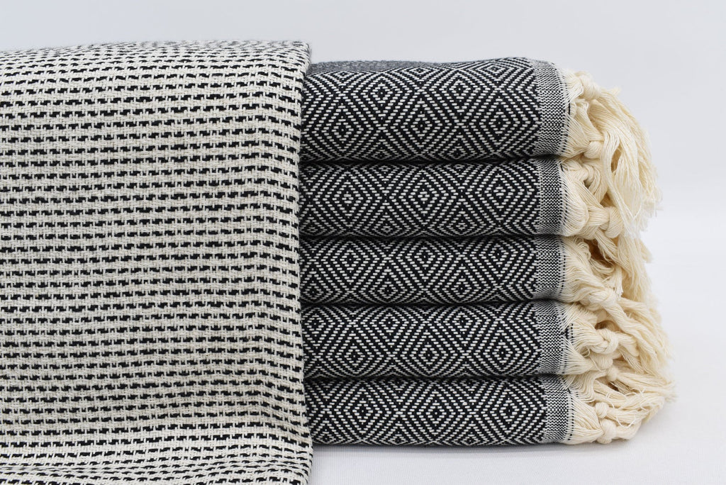 DOTTY DIAMOND BLACK TURKISH TOWEL-2
