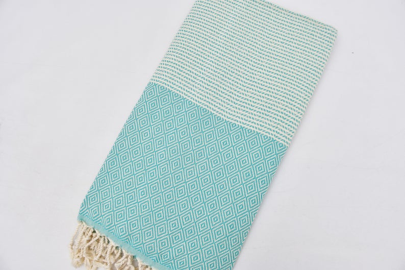DOTTY DIAMOND TURQUOISE TURKISH TOWEL-4