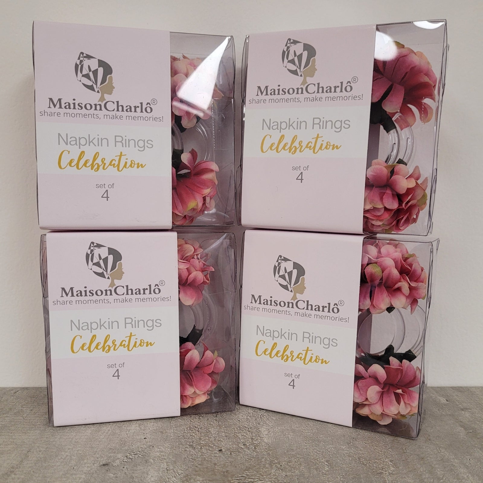 Charlo's Set of 4 Red Flower Chrysanthemum Charm Napkin Rings for dining table decor-4