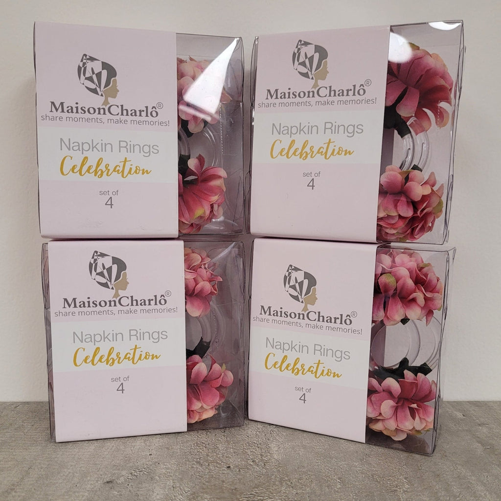 Charlo's Set of 4 Light Pink Flower Chrysanthemum Charm Napkin Rings for dining table decor-3