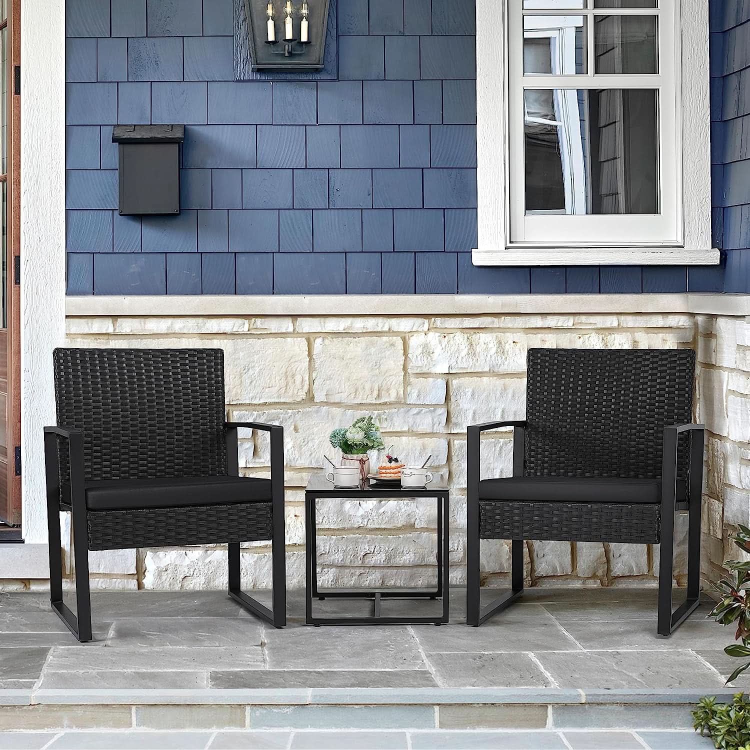Black Cushioned Outdoor All Weather Patio Conversation Set-1