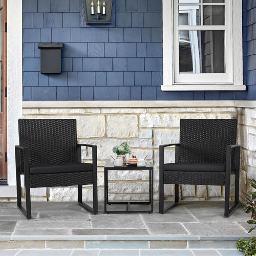 Black Cushioned Outdoor All Weather Patio Conversation Set-1