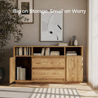 63 Inch Natural Solid Wood Sideboard With Drawers Storage-2