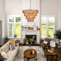 Gold Rattan Chandelier Nineteen Point Seven Inch Boho Chic-3