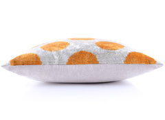 Luxury Handmade 16x16 Velvet Pillow – Gray & Gold Orange Polka Dot
