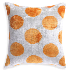 Luxury Handmade 16x16 Velvet Pillow – Gray & Gold Orange Polka Dot