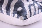 Handmade Velvet Pillow with insert – Blue-Gray Abstract Ikat, 16x24"