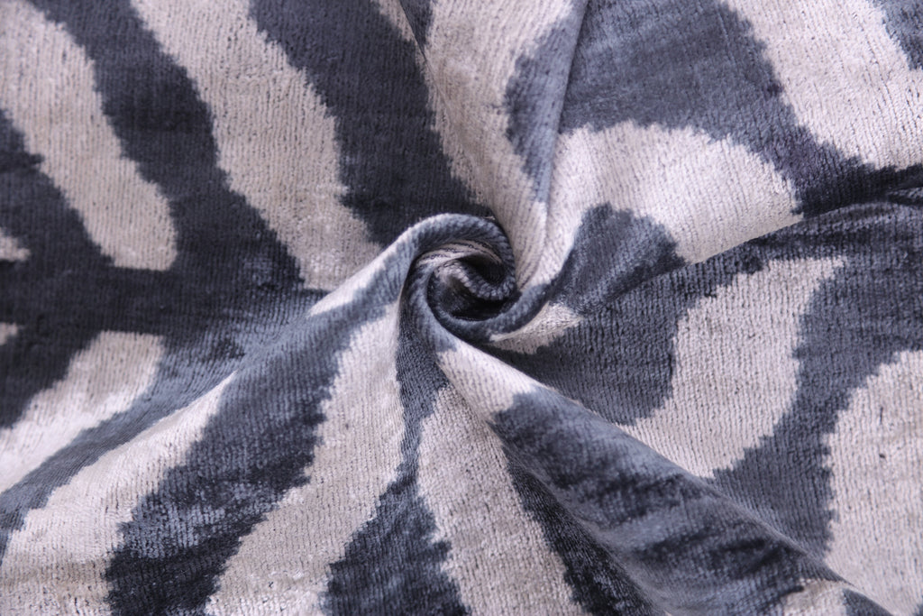 Handmade Velvet Pillow with insert – Blue-Gray Abstract Ikat, 16x24"