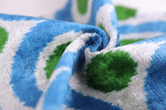 Green & Blue Retro Ikat Pillow – 16x16” Silk Velvet Handmade