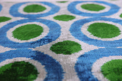 Green & Blue Retro Ikat Pillow – 16x16” Silk Velvet Handmade