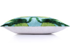 Green & Aqua Ikat Velvet Pillow – 16x16” | Handmade Silk Luxe