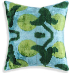 Green & Aqua Ikat Velvet Pillow – 16x16” | Handmade Silk Luxe