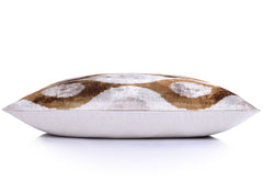 Luxury Handmade Ikat Silk Velvet Throw Pillow with insert , 16x24, Earth Tones
