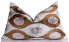 Luxury Handmade Ikat Silk Velvet Throw Pillow with insert , 16x24, Earth Tones