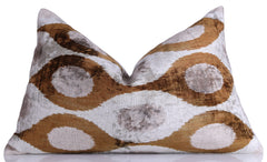 Luxury Handmade Ikat Silk Velvet Throw Pillow with insert , 16x24, Earth Tones