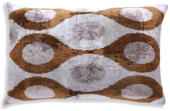 Luxury Handmade Ikat Silk Velvet Throw Pillow with insert , 16x24, Earth Tones