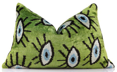 Green Evil Eye Silk Velvet Pillow with insert 16x24 – Handmade in California