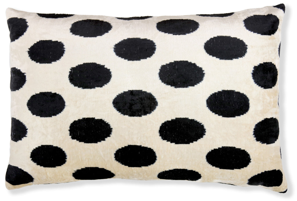 Handmade Velvet Throw Pillow – Black Polka Dot on Ivory (16x24)-3